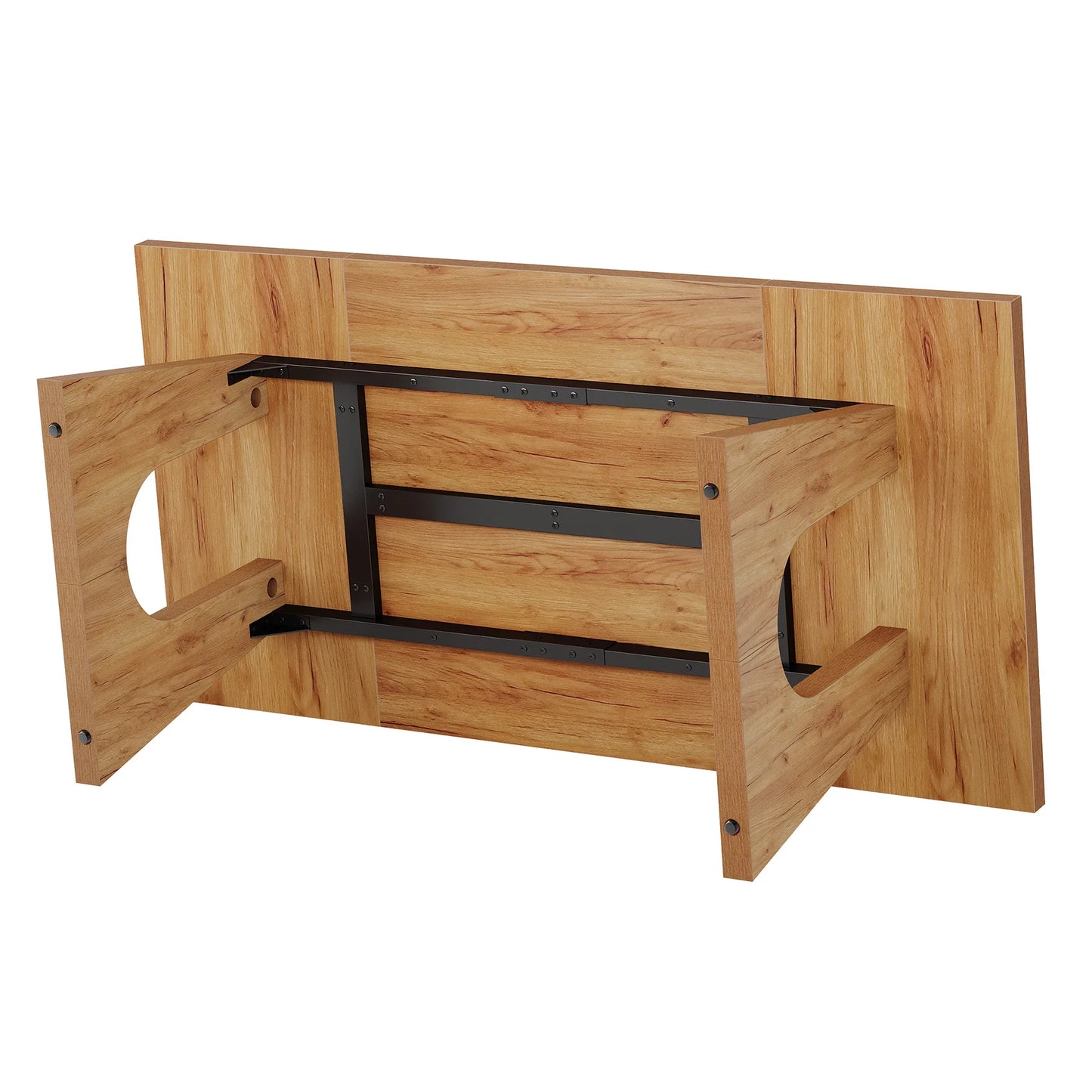 70.9-Inch Wood Rustic Rectangular Table with Black Wooden Legs
