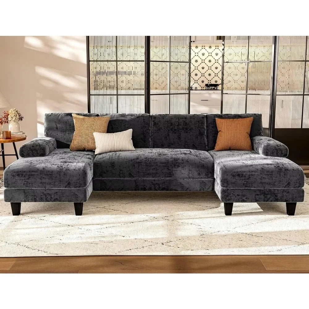 111 Inch U Shaped Sectional Couches with Double Chaise