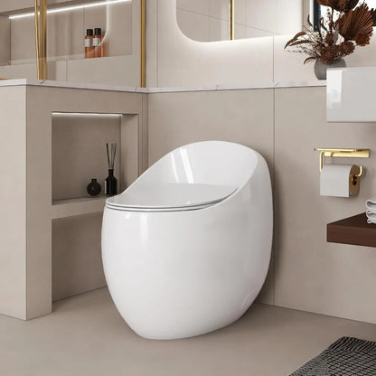 Egg-Shaped One-Piece Toilet 1.28 GPF Low-Flush Toilet with Soft Close Seat