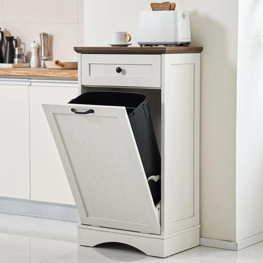 13 Gallons Tilt Out Trash Cabinet with Hideaway Drawer