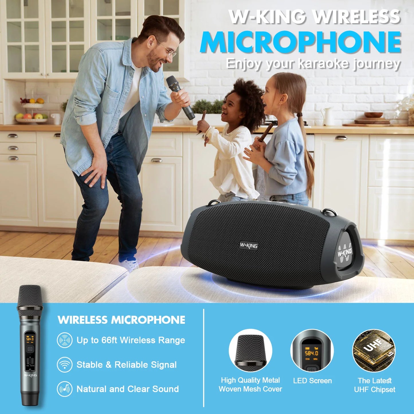 Portable Loud Bluetooth Speakers with Wireless Microphone