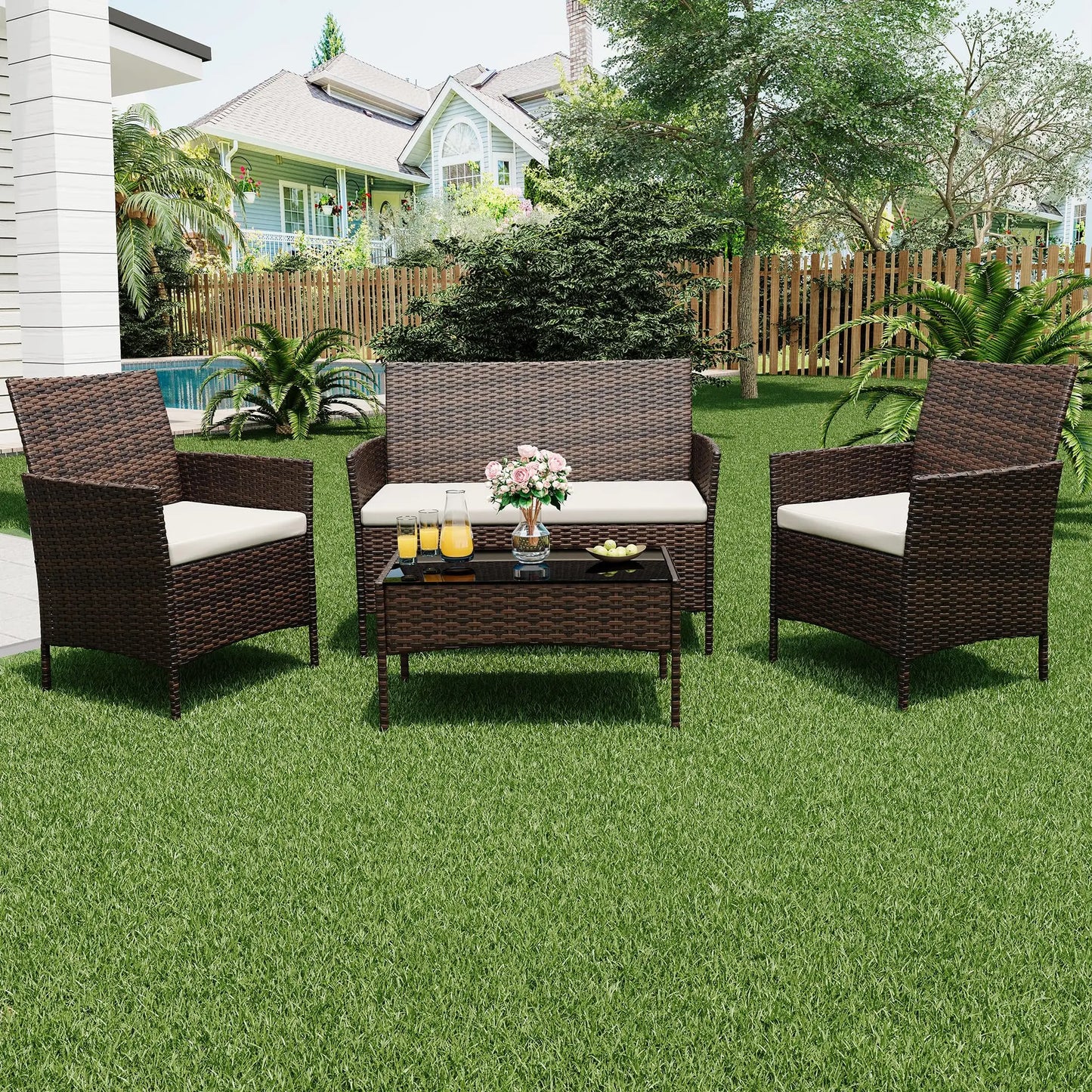 4 Piece Patio Furniture Set with Cushions