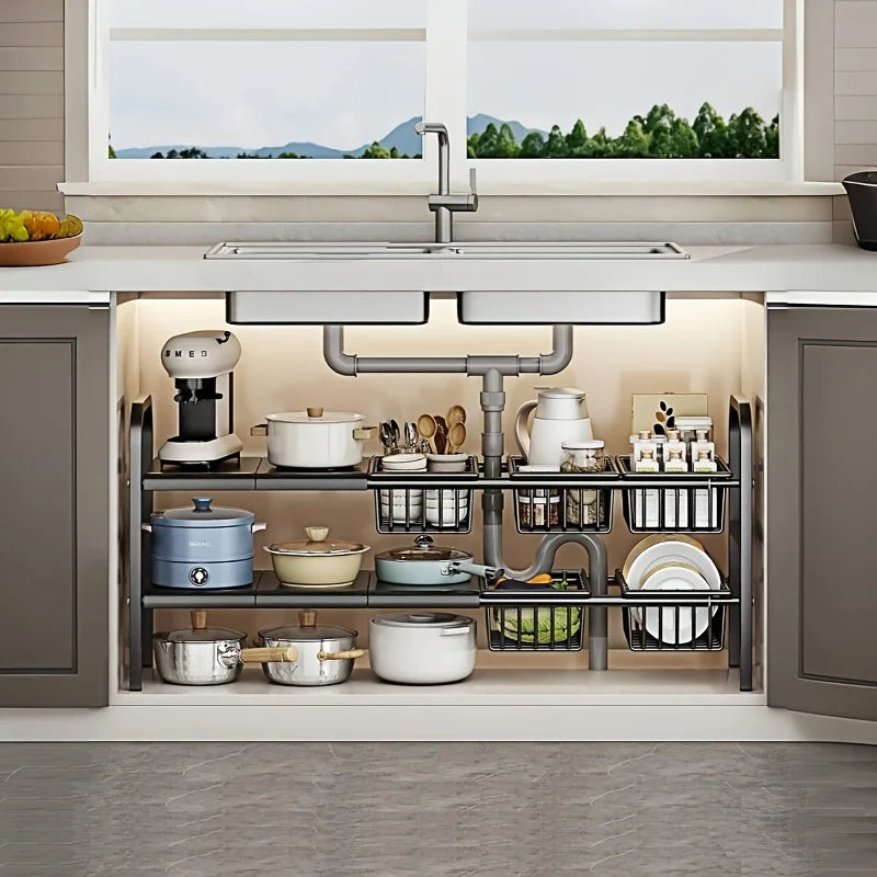 1pc 2-Tier Under Sink Organizers Storage Basket
