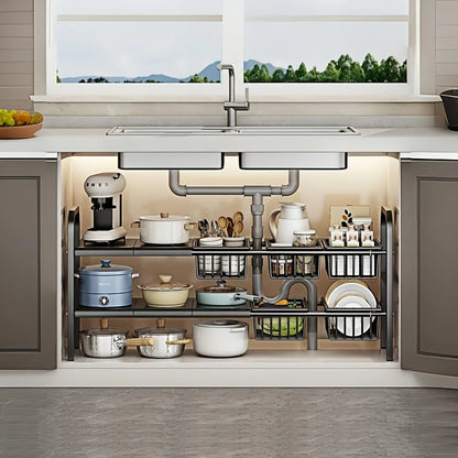 1pc 2-Tier Under Sink Organizers Storage Basket