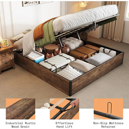 Lift Up Storage Bed, King Bed Frame with Storage