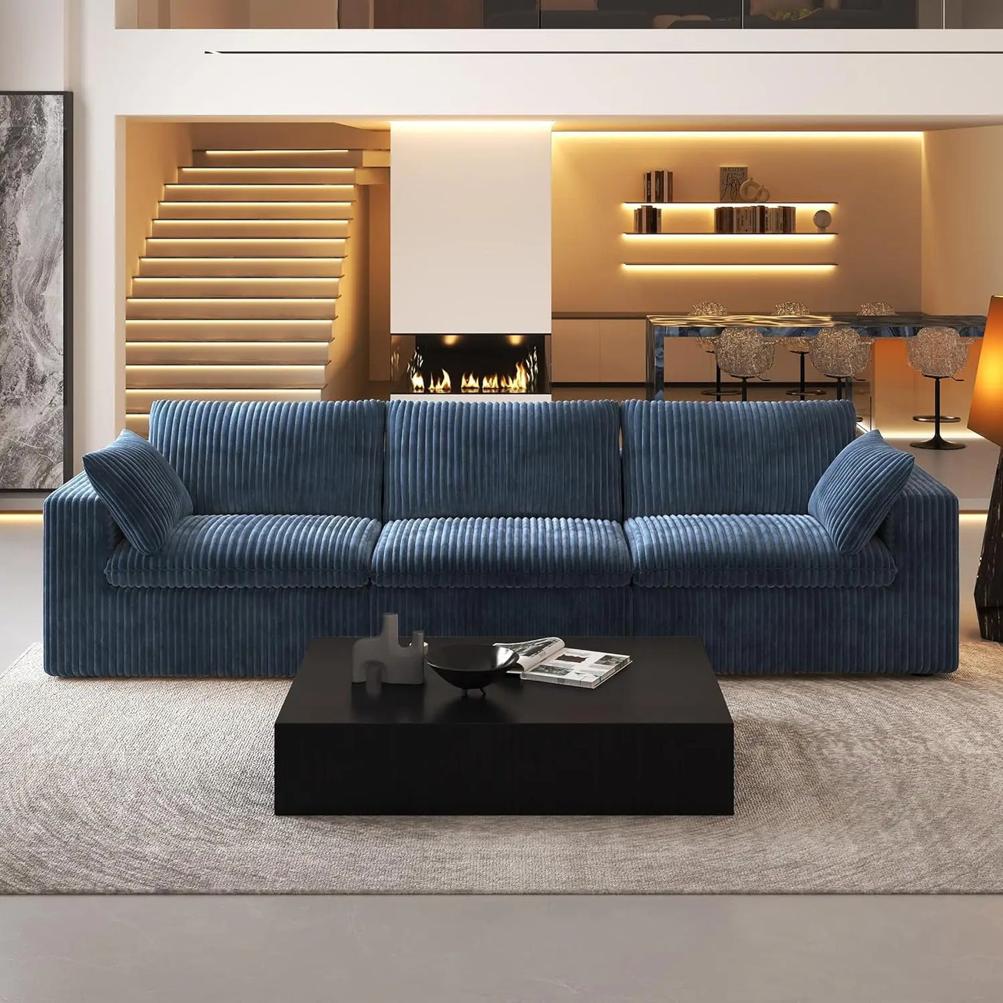 118" 3-Seater Modular Sectional with Plush Corduroy Fabric