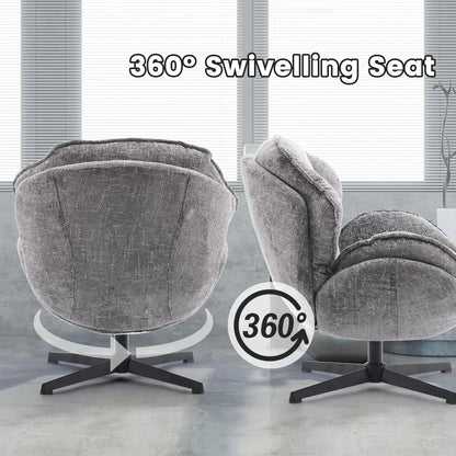 Swivel Accent Upholstered Armchair with Metal Legs