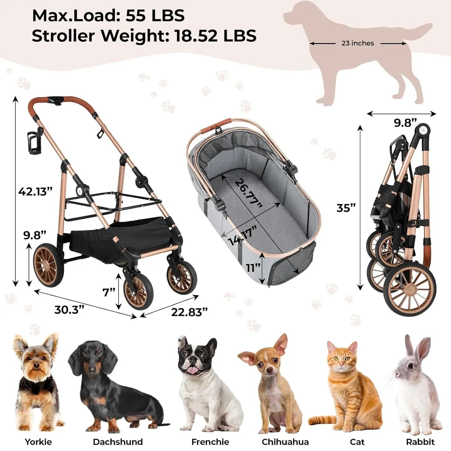 360° Rubber Wheels and Shock Absorption Dog Buggy