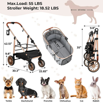 360° Rubber Wheels and Shock Absorption Dog Buggy