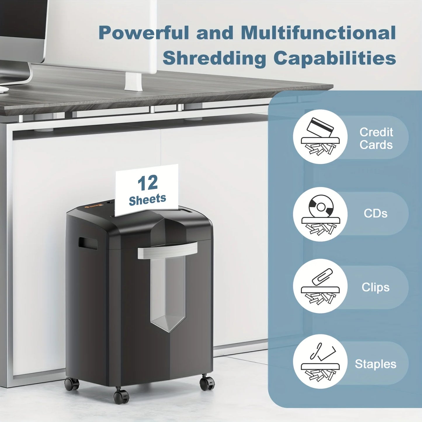 12-Sheet Micro Cut Paper Shredder with Pullout Wastebin.
