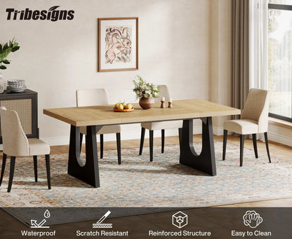 70.9-Inch Wood Rustic Rectangular Table with Black Wooden Legs