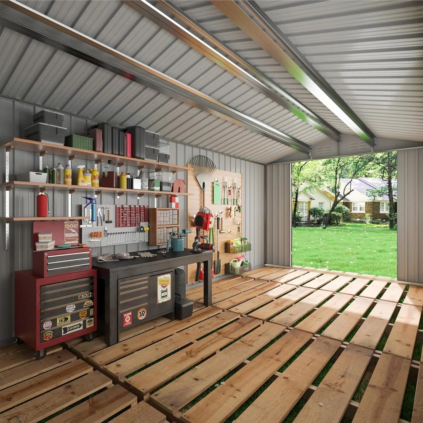 10x10~12x18FT Outdoor Heavy-Duty Frame Shed