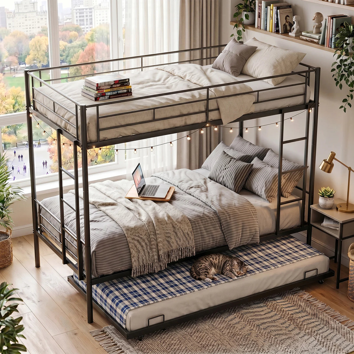 Twin Bunk Bed Frame with Ladder, Safety Rails