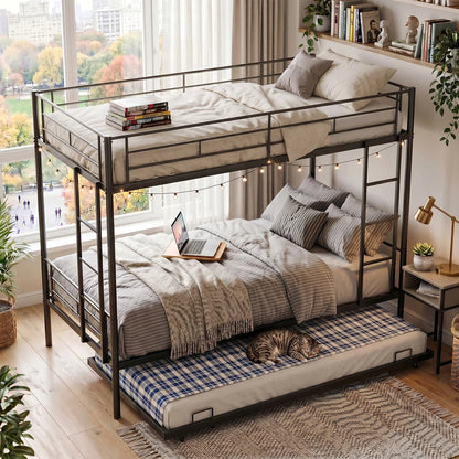 Twin Bunk Bed Frame with Ladder, Safety Rails