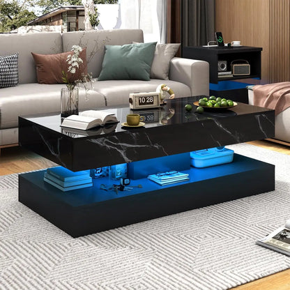 Double-Layer Design for Living Room Coffee Table with 2 Storage Drawers