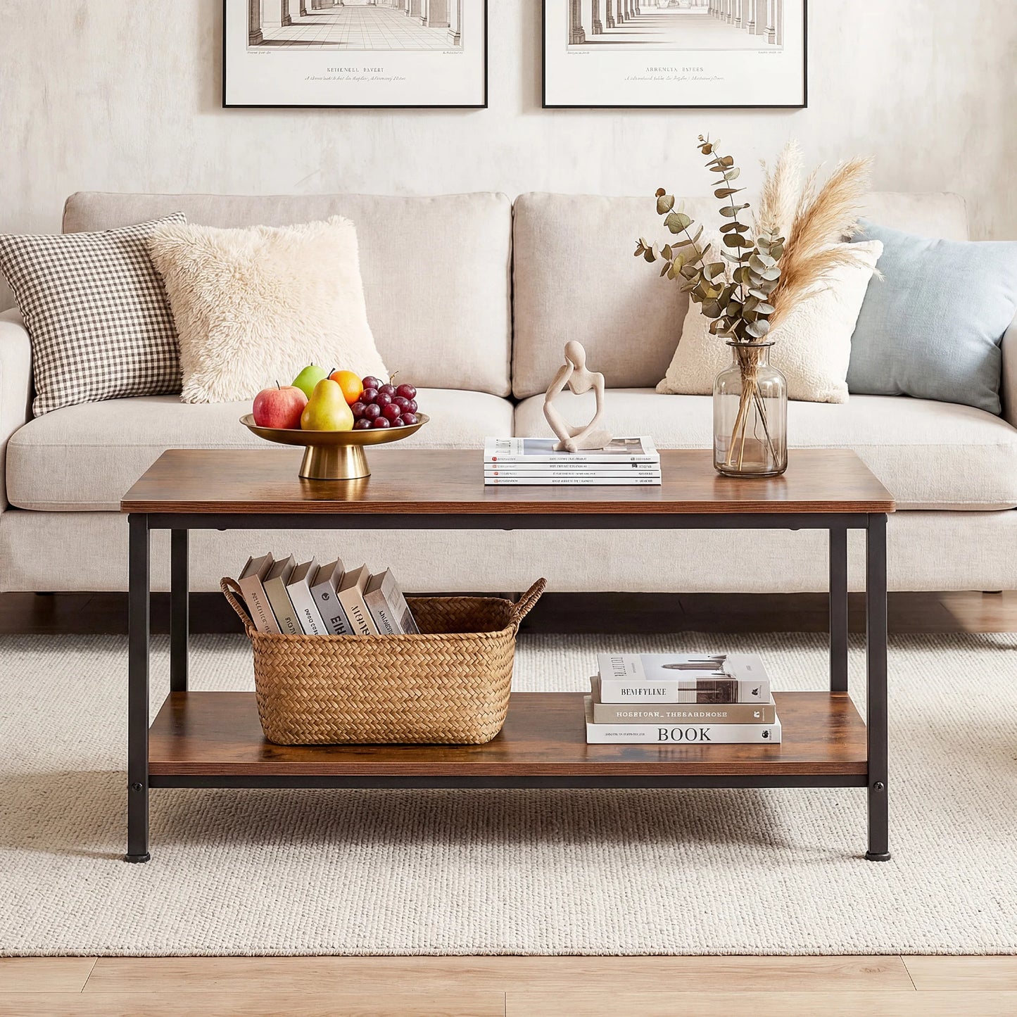31IN Wood Coffee Table with Anti-Slip Feet