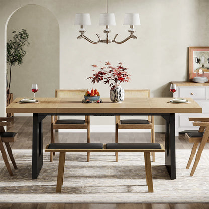 70.9-Inch Wood Rustic Rectangular Table with Black Wooden Legs