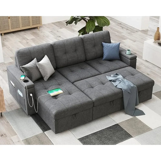 110 Inch Pull Out Sleeper Sofa, with 2 USB Charge Ports