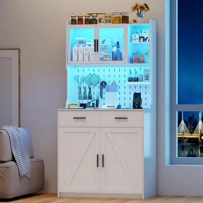 LED Kitchen Pantry Storage Cabinet with Drawers & Adjustable Shelves