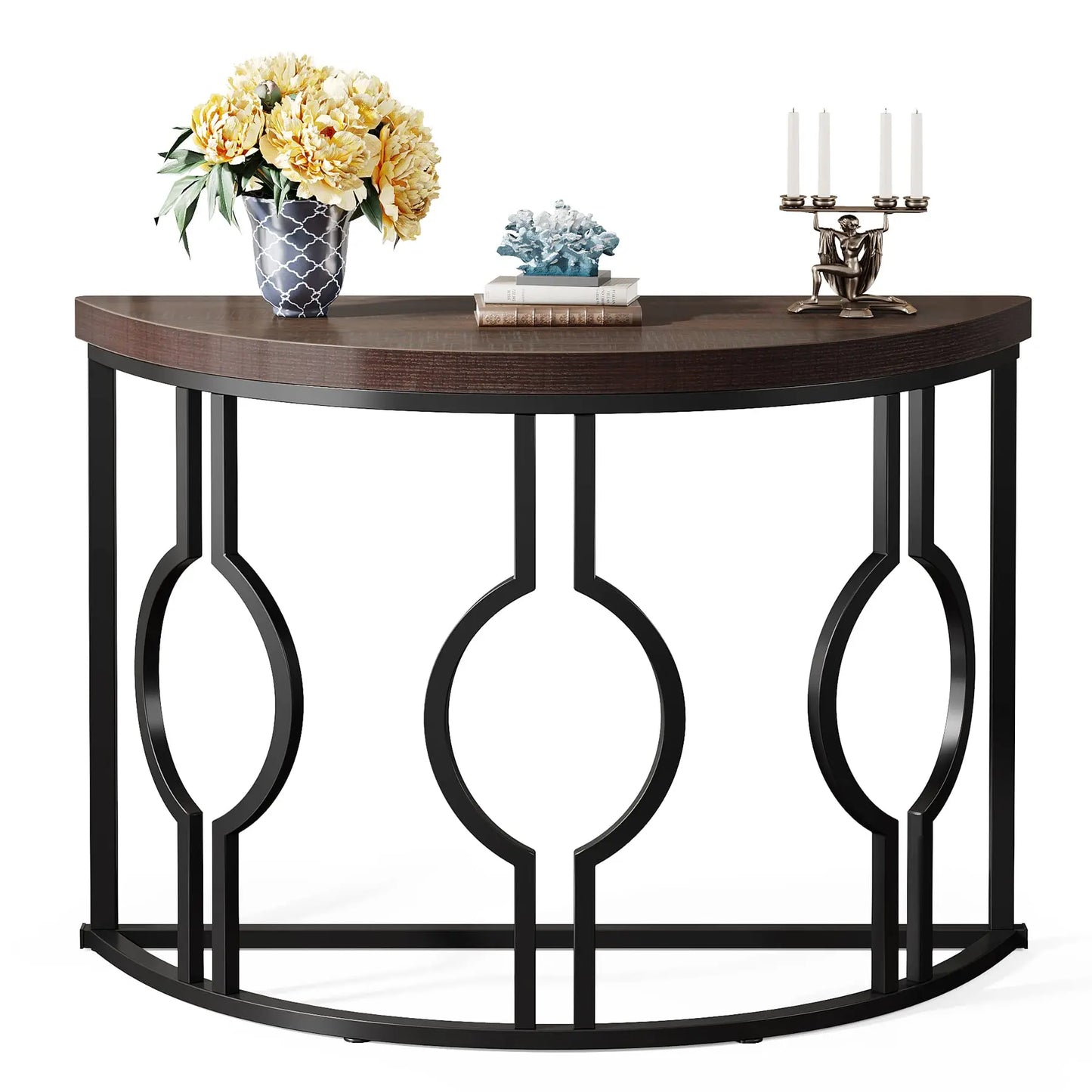 Half Moon Semi Circle Sofa Table with Geometric Base