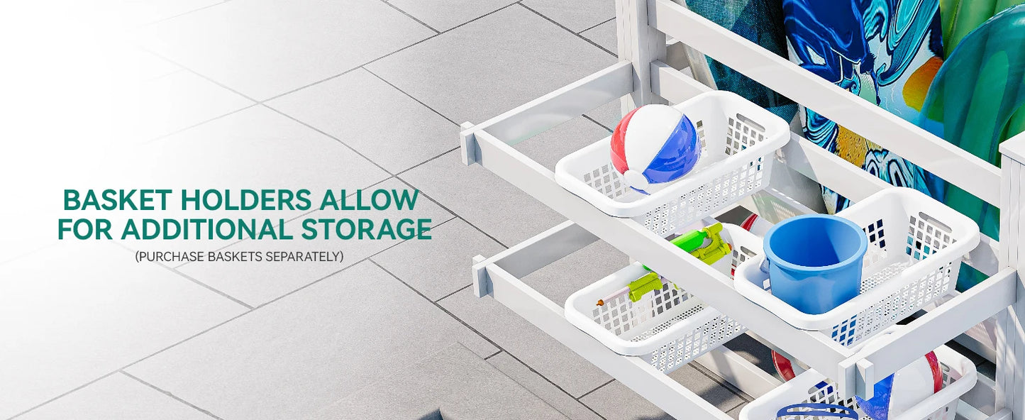 Pool Storage Bins with Towel Rack