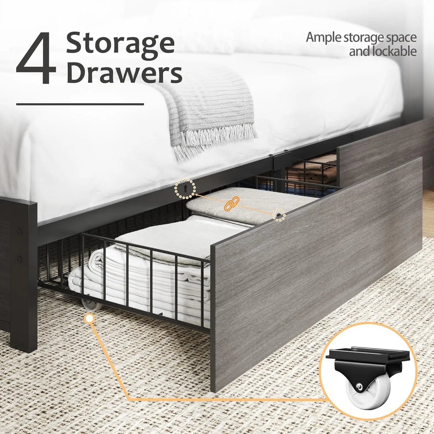 Queen Bed Frame with Storage Headboard