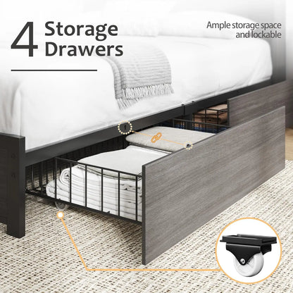 Queen Bed Frame with Storage Headboard