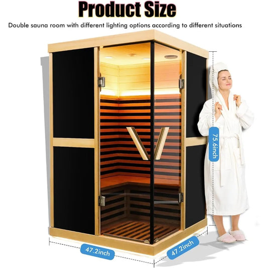 infrared sauna, 1980W phototherapy lamp, Canadian fir wood, 2-3 people, home with Bluetooth speaker, indoor dry sauna