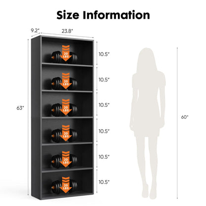 63 Inch Tall 6 Tier Wooden Shelf Bookcase