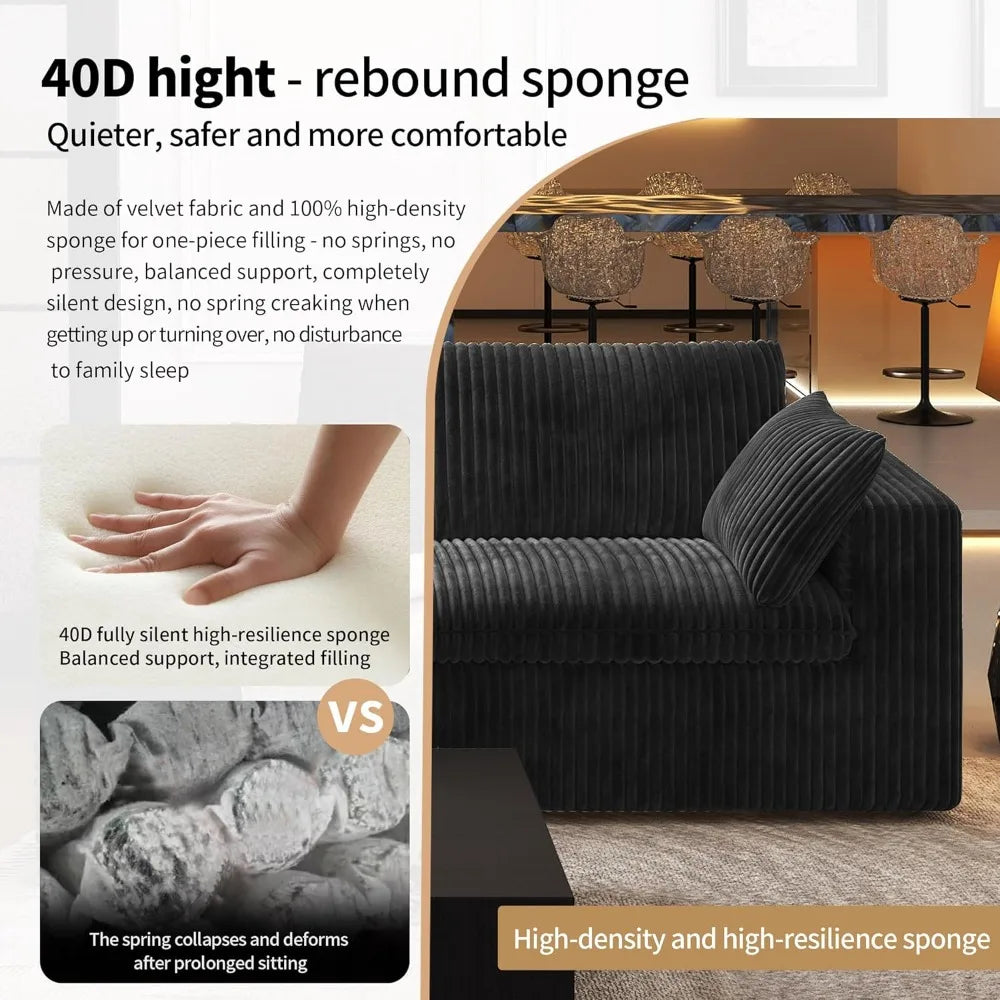 118" 3-Seater Modular Sectional with Plush Corduroy Fabric