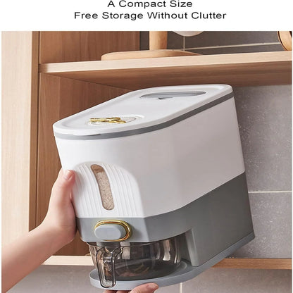 Gray L 10L Rice Dispenser & Grain Container with Lid - Household Cereal Bucket for Kitchen Organization, Ideal for Rice, Beans,