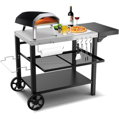 Movable 3-Shelf Prep Table with Side Table