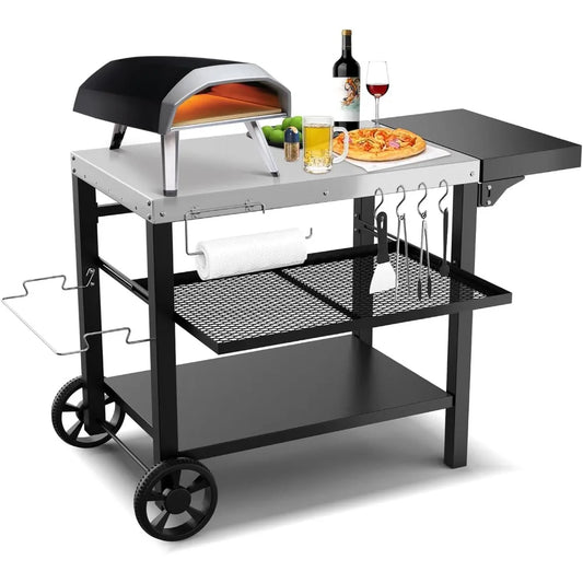 Movable 3-Shelf Prep Table with Side Table