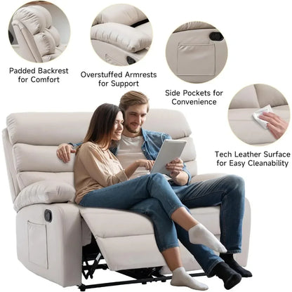 Leather double recliner sofa with side pockets