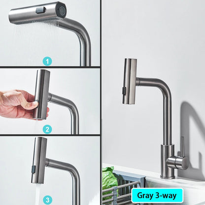 Pull Out Rotation Waterfall Sprayer Sink Mixer