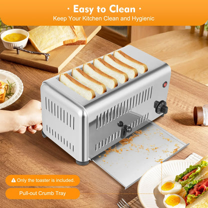 6 Slice Wide Slot Stainless Steel Toaster