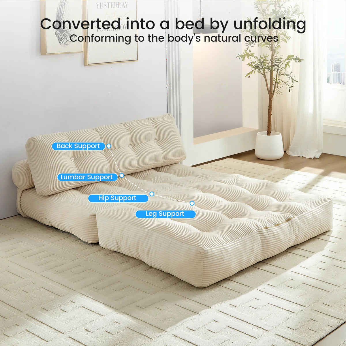 52 Inch Width Foldable Convertible Sleeper Chair