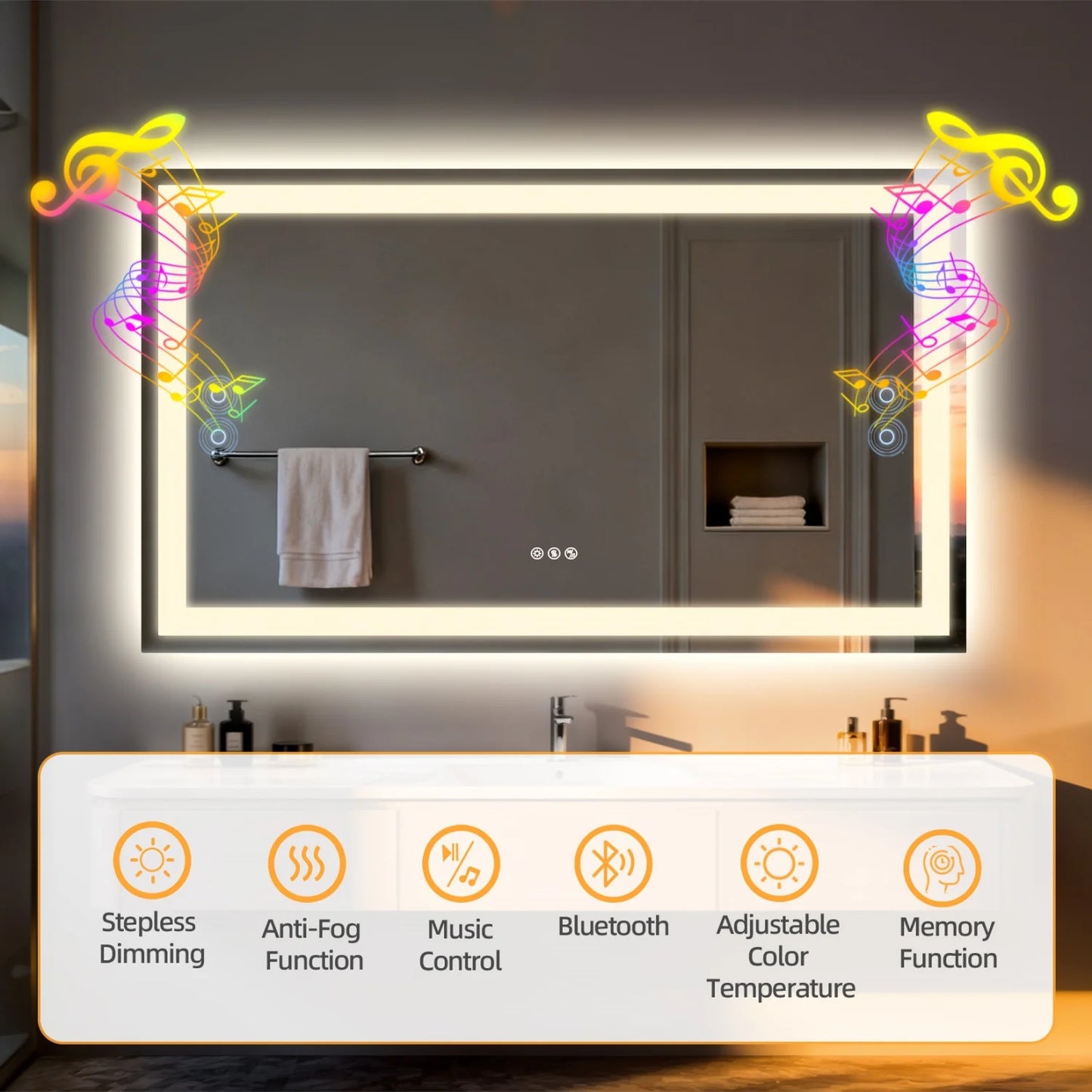 50/60/100/120cm LED Bathroom Mirror Built-in Bluetooth Speaker
