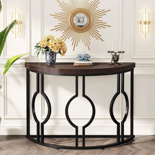 Half Moon Semi Circle Sofa Table with Geometric Base