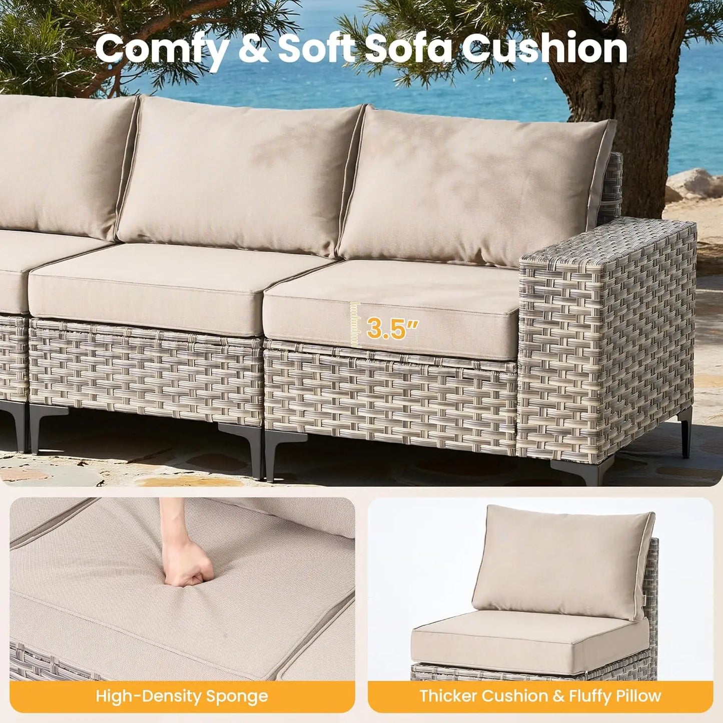 5Pcs Conversation Patio Furniture Set with Solar Lamp