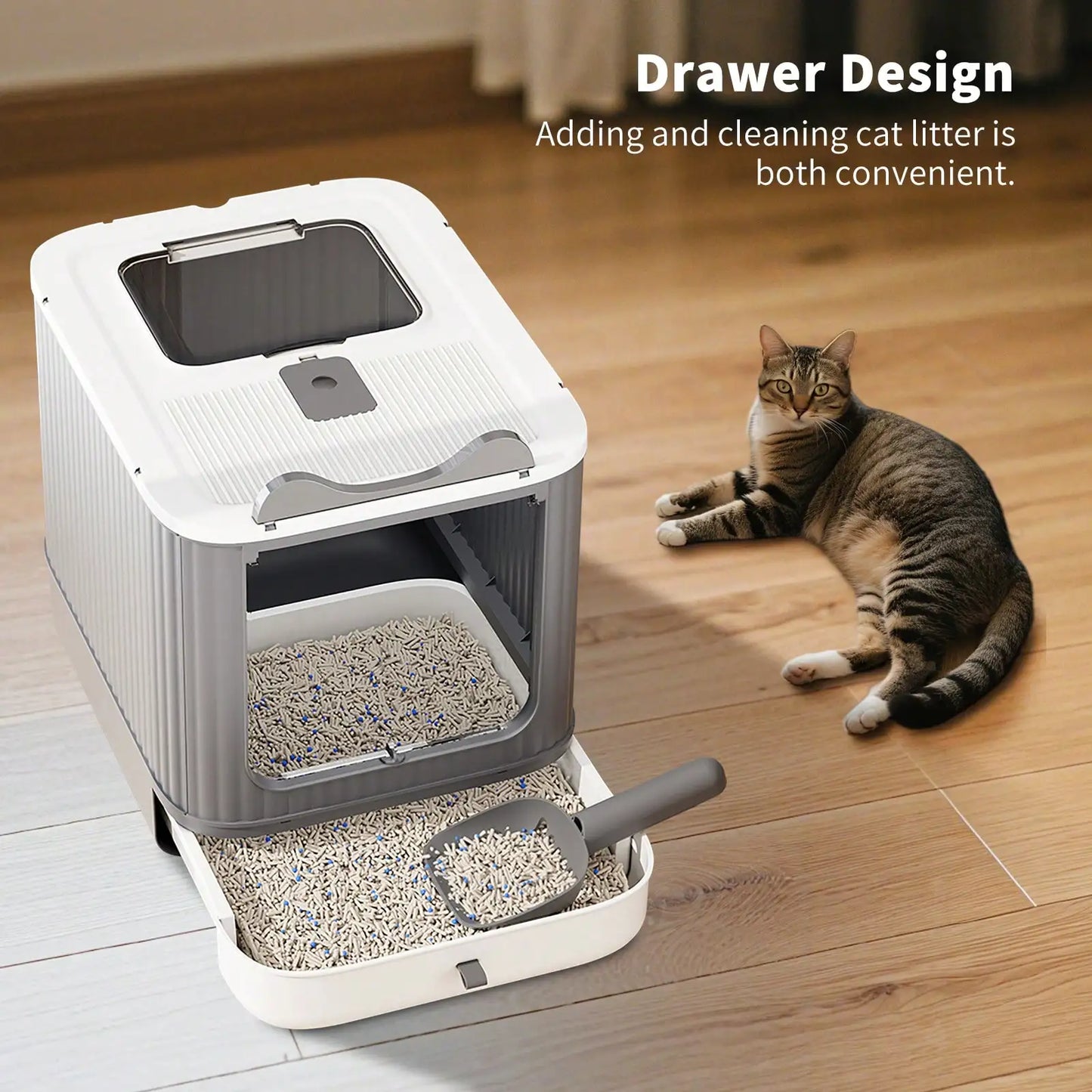 Foldable Cat Litter Box with Lid and Scoop