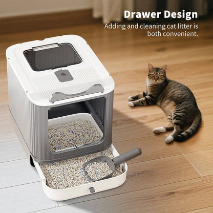 Foldable Cat Litter Box with Lid and Scoop