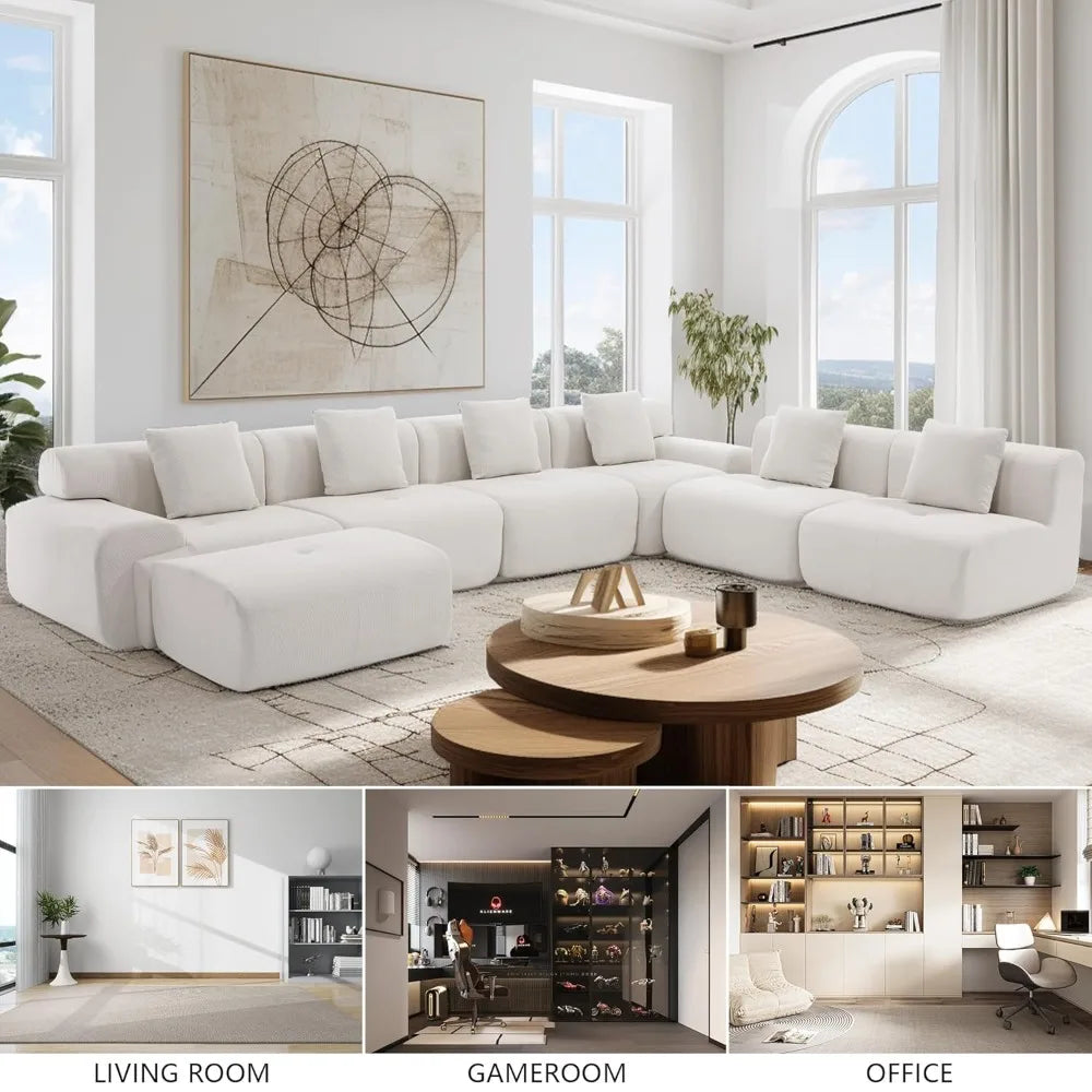 122" Boneless Modular Sectional Sofa with Ottoman