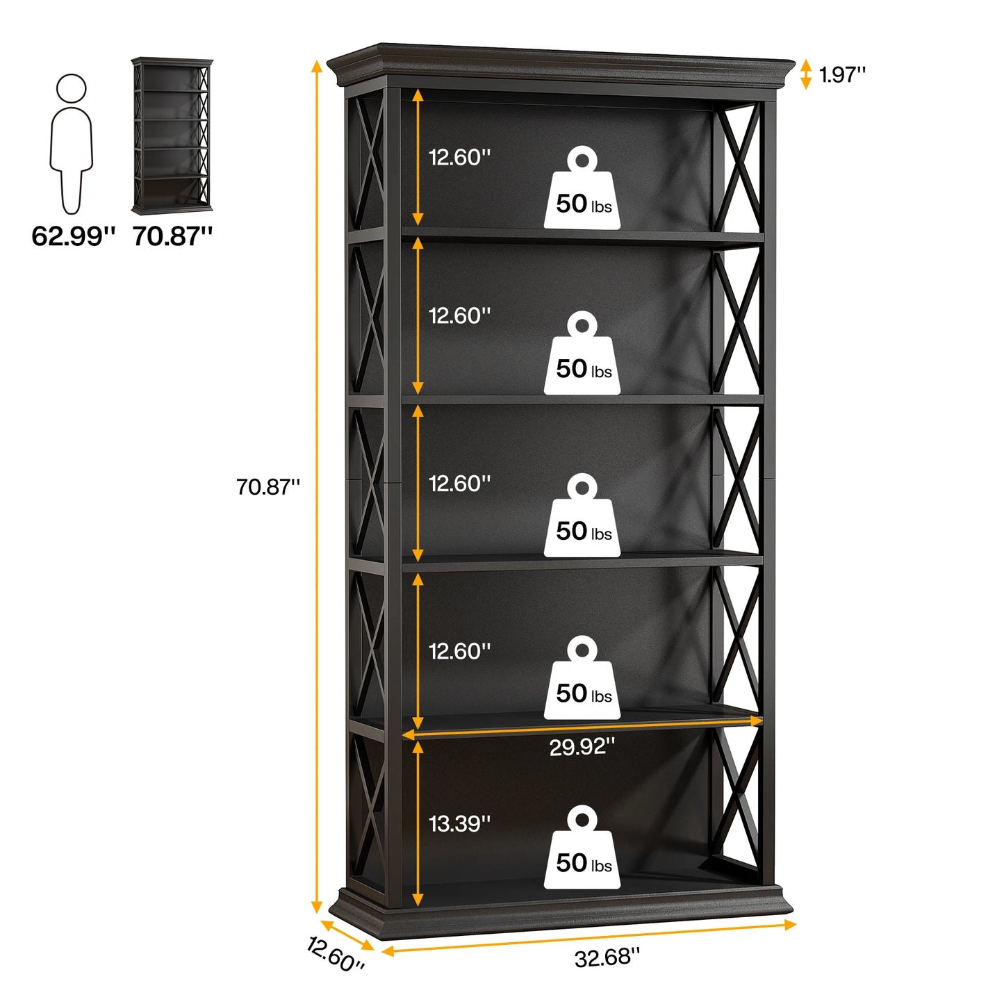 71 Inches Industrial Bookshelf