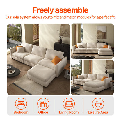 108.2'' Comfy Cloud Couch Modern Sectional Sofa with Ottoman