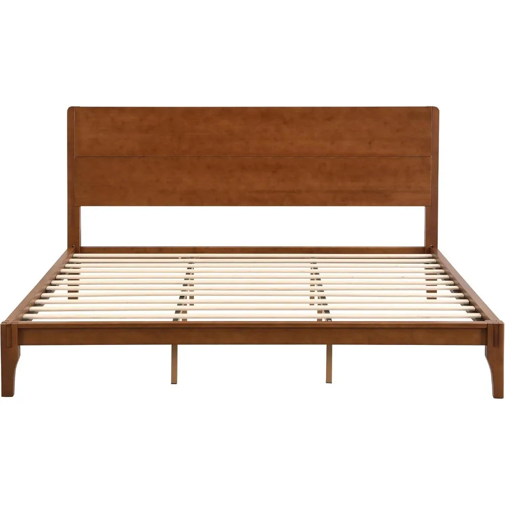 King Size Bamboo Platform Bed Frame with Tall Headboard
