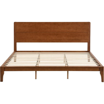 King Size Bamboo Platform Bed Frame with Tall Headboard