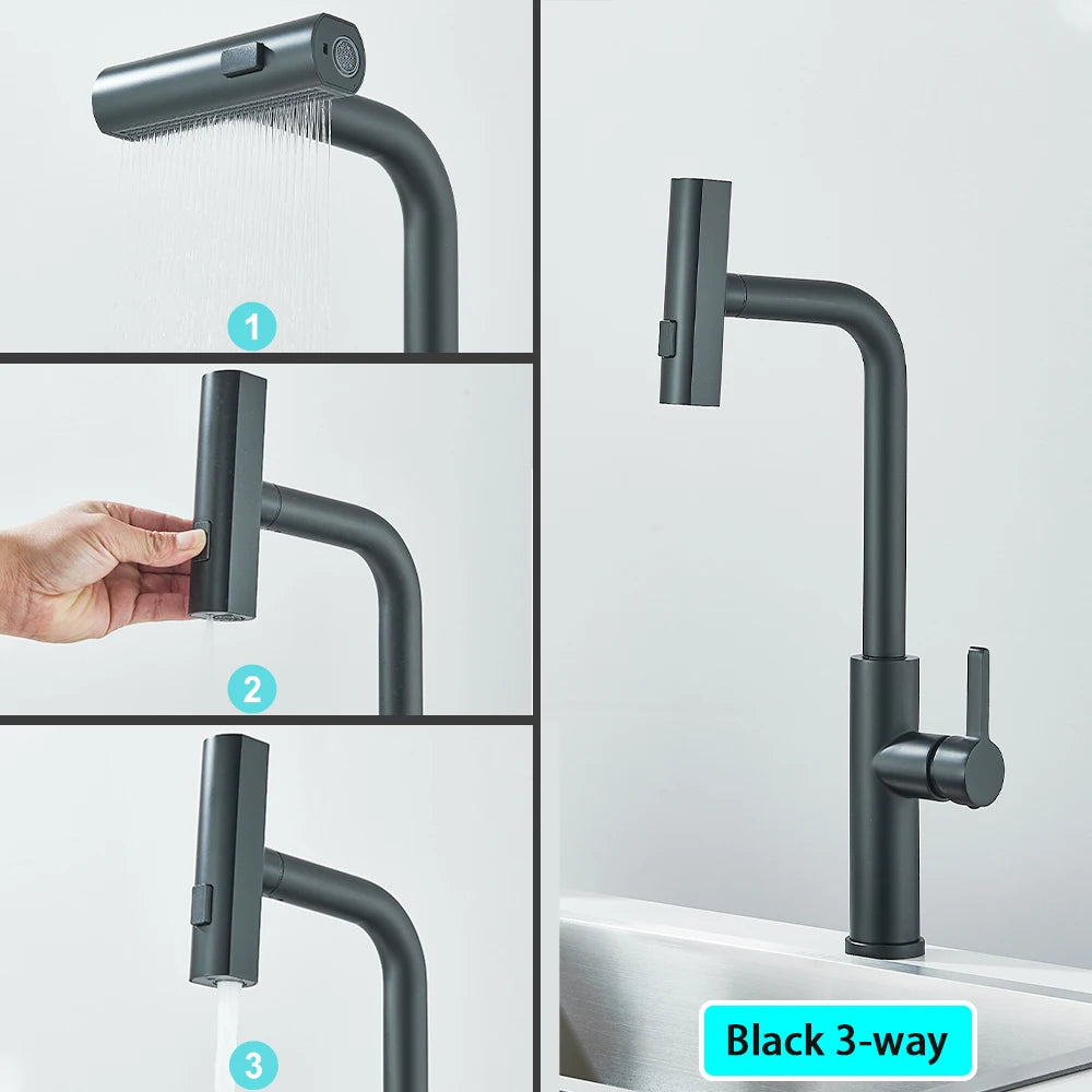 Pull Out Rotation Waterfall Sprayer Sink Mixer