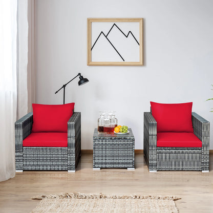 3 PC Patio Rattan Furniture Bistro Set