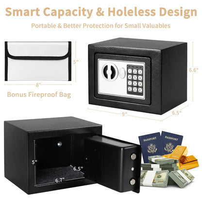 Electronic Digital Safe Box for Home with Fireproof Money Bag